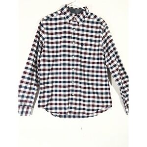 American Eagle Classic Fit Plaid Button Up Shirt Men M Burgundy Navy Gingham